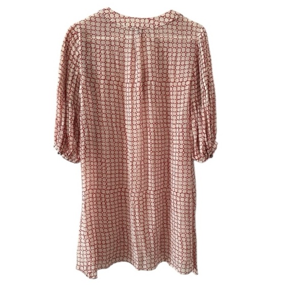 Club Monaco 100% Silk Tunic Blouse Top Sheer 3/4 Sleeve Red Cream Circles 8 - Picture 6 of 8